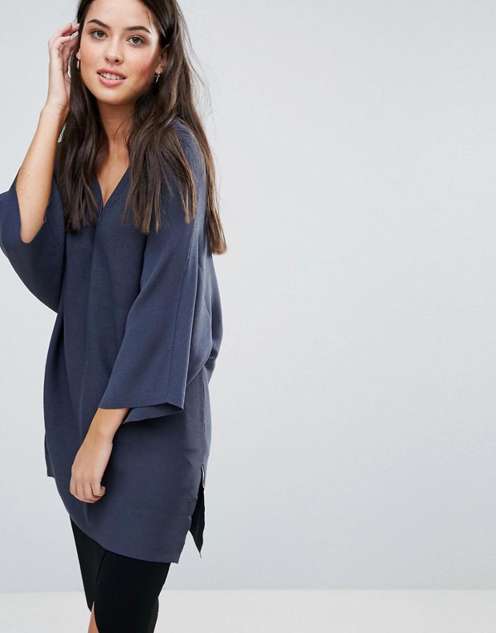Selected Jika Long Knit V Neck Sweater - Blue