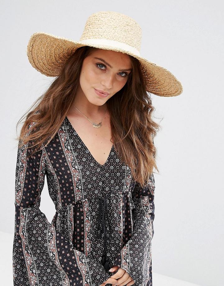 Hat Attack Metallic Raffia Braid Sun Hat - Beige