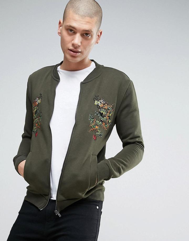 Brave Soul Dragon Sweat Jacket - Green
