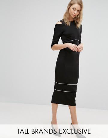 Alter Tall Cold Shoulder Pencil Dress With Piping Detail - Black