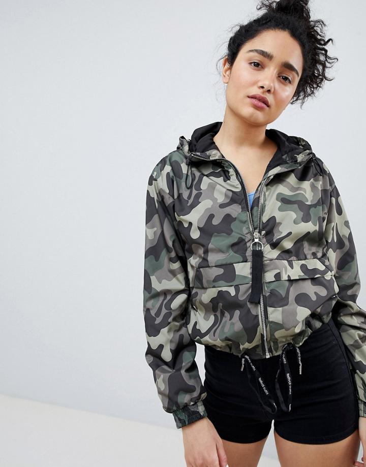 Bershka Camo Anorak In Khaki - Green
