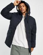 Jack & Jones Essentials Parka With Fleece Lined Hood In Navy-black