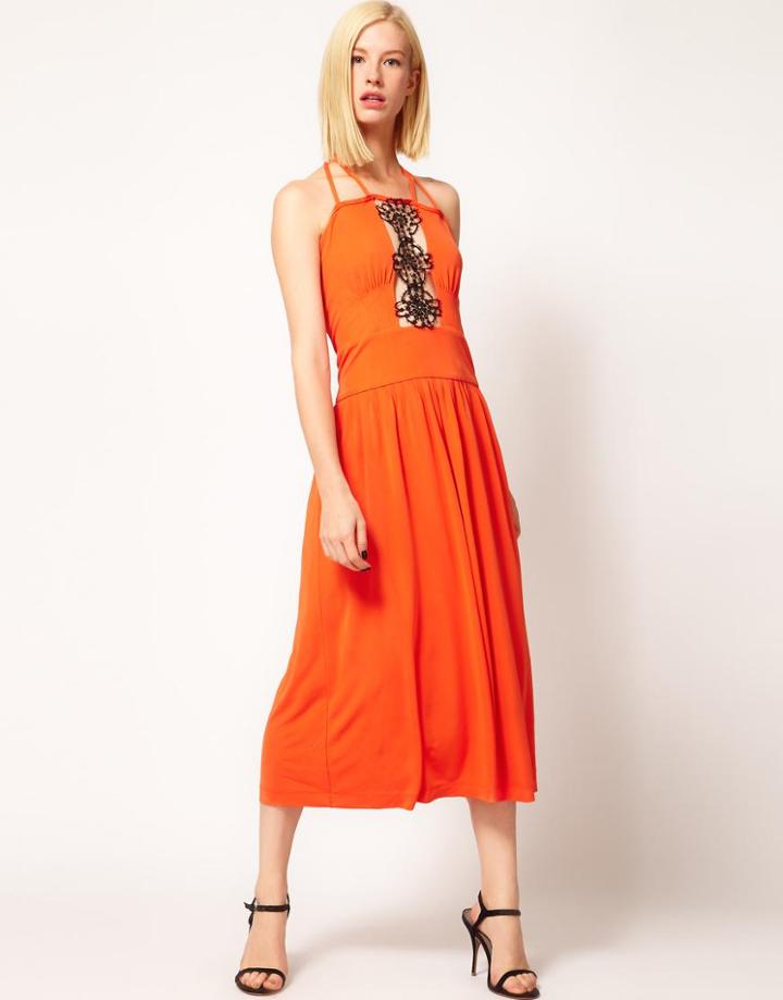 Kore By Sophia Kokosalaki Motif Lace Insert Midi Dress