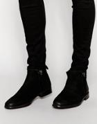 Asos Zip Boots In Black Suede - Black