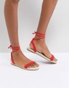 Boohoo Espadrille Wrap Up Flat Sandal - Red