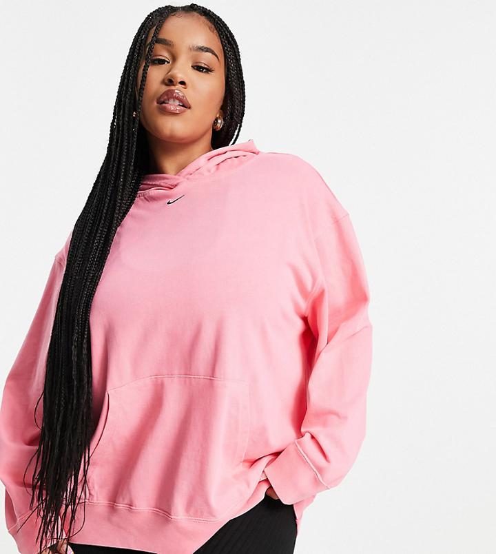Nike Plus Washed Hoodie In Neon Pink