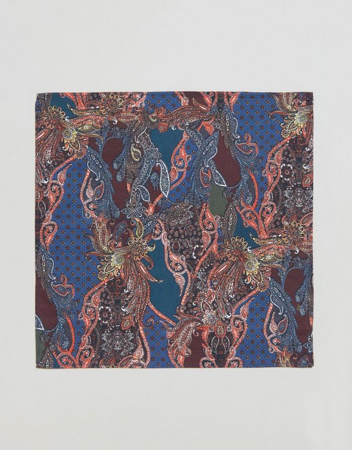 Devils Advocate Burgundy And Blue Paisley Pocket Square - Blue