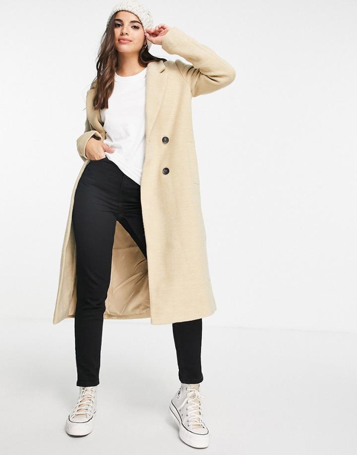 Monki Lou Longline Tailored Coat In Beige - Beige-neutral