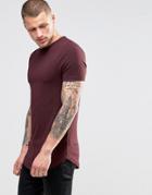 Asos Longline Muscle T-shirt With Curved Hem In Oxblood - Oxblood