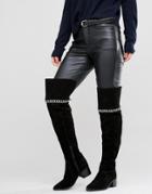 Asos Keeta Suede Chain Over The Knee Boots - Black