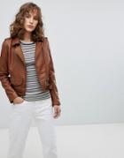 Barney's Originals Leather Biker Jacket With Small Front Pocket - Brown