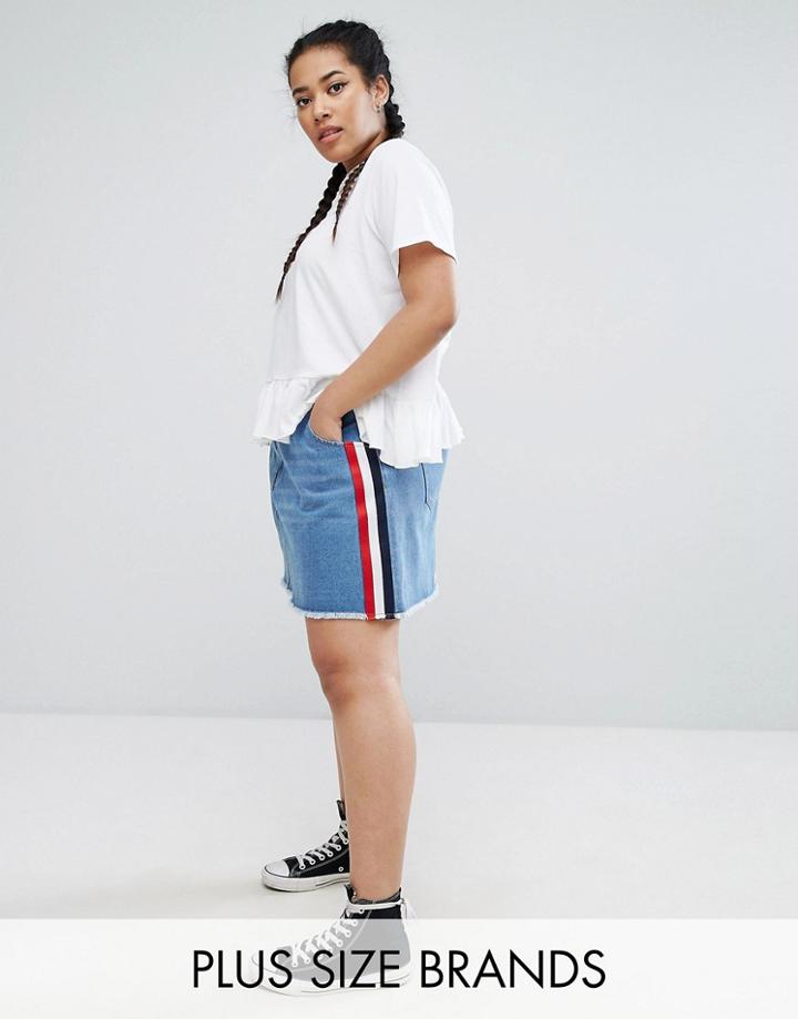 Daisy Street Plus Moto Trim Denim Skirt - Blue