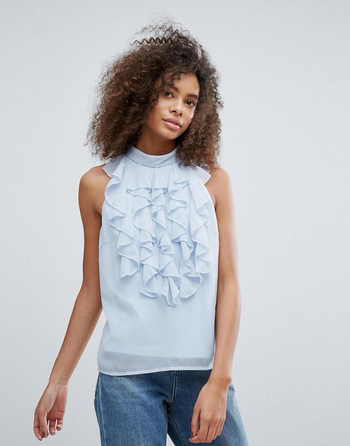 Traffic People High Neck Top With Ruffle Detail - Blue