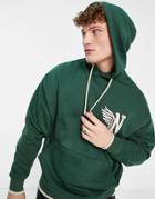Asos Design Oversized Hoodie In Dark Green With Vintage Varsity Logo Print