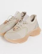 River Island Chunky Knit Sneakers With Crystal Detail In Beige-neutral