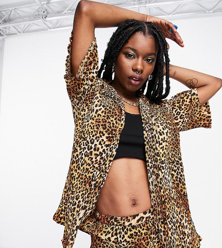 Daisy Street Relaxed Shirt In Leopard Plisse - Part Of A Set-multi