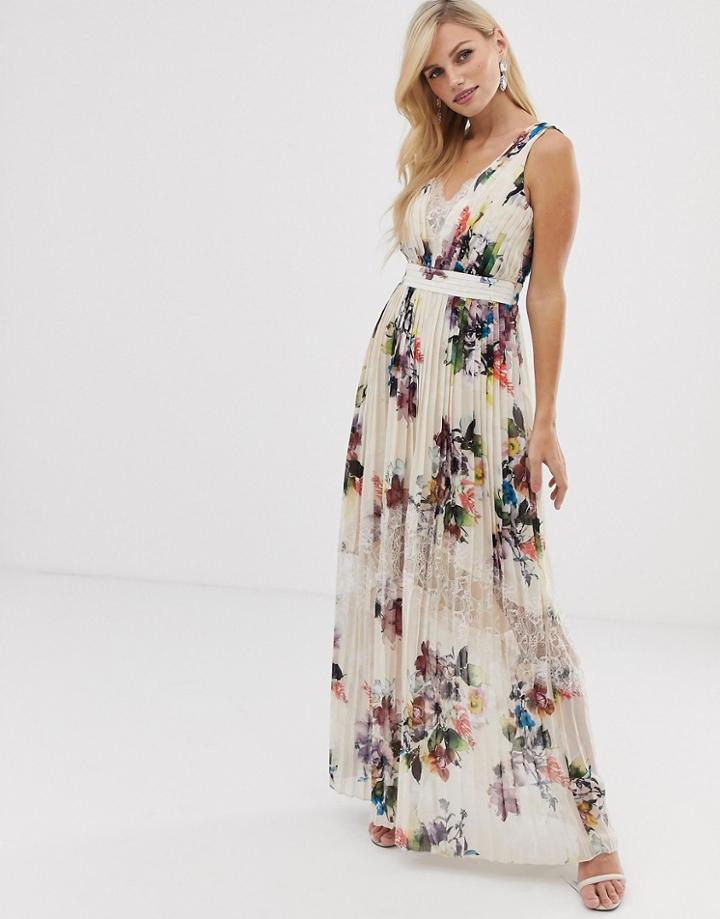 Little Mistress V Neck Floral Maxi Dress-multi