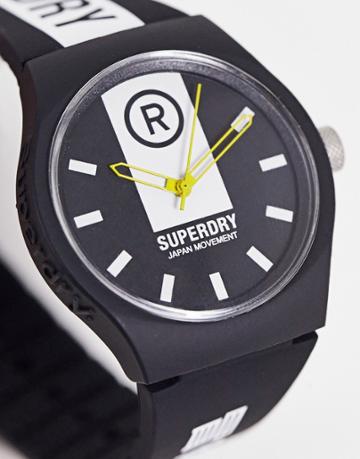 Superdry Silicone Strap Logo Watch In Black