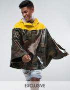 Herschel Forecast Waterproof Poncho In Camo/yellow Uk Exclusive - Green