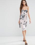 Asos Deep Plunge Scuba Strappy Mink Floral Midi Pencil Dress - Multi
