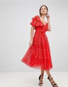 Asos Ruffle One Shoulder Lace Prom Dress - Red