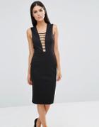 Club L Midi Dress With Strap Detail & Cut Out Back - Black