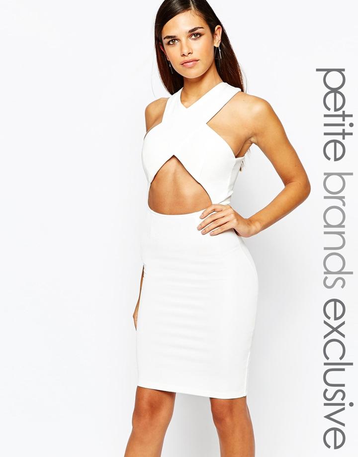 True Decadence Petite Cross Front Body-conscious Dress - White