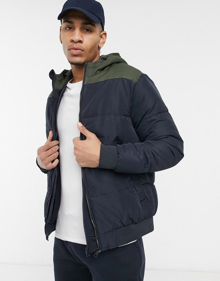 Only & Sons Padded Jacket With Hood In Navy-blues