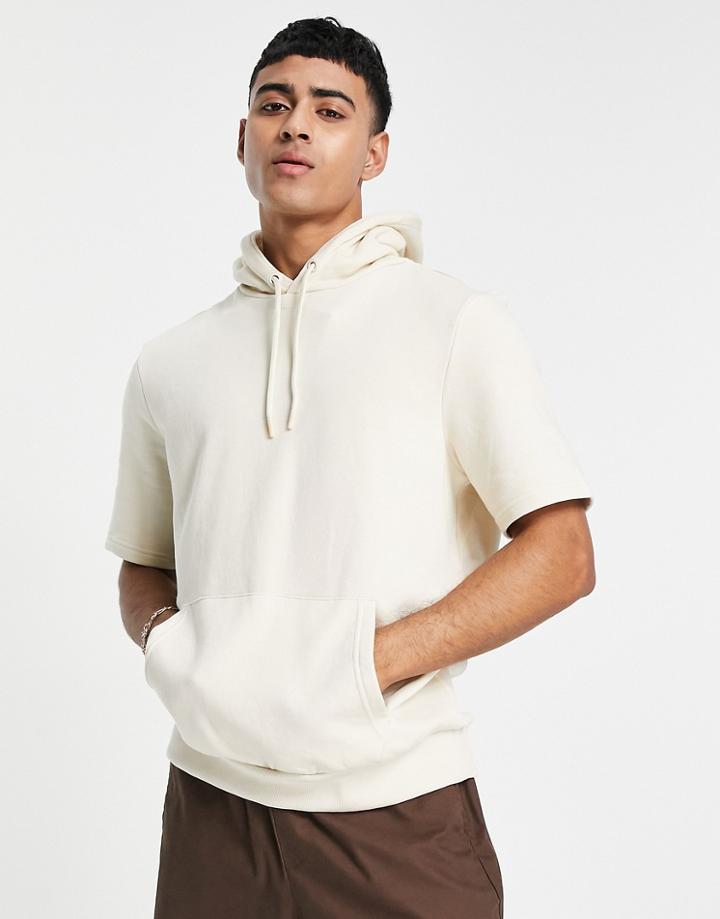 Threadbare Short Sleeve Overhead Hoodie In Off White