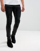 Asos Extreme Super Skinny Biker Jeans In Coated Black - Black