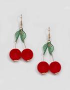 Asos Cherry Drop Pom Earrings - Gold