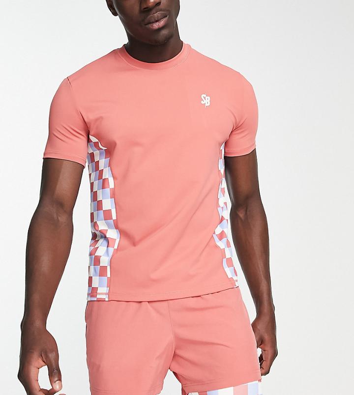 South Beach Polyester Checked Panel T-shirt In Red - Red