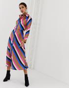 Neon Rose Midaxi Shirt Dress In Luxe Stripe - Multi