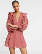 Asos Design Lace Insert Skater Mini Dress In Metallic Dots-pink