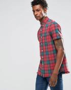 Asos Check Shirt With Acid Wash In Short Sleeve - Red