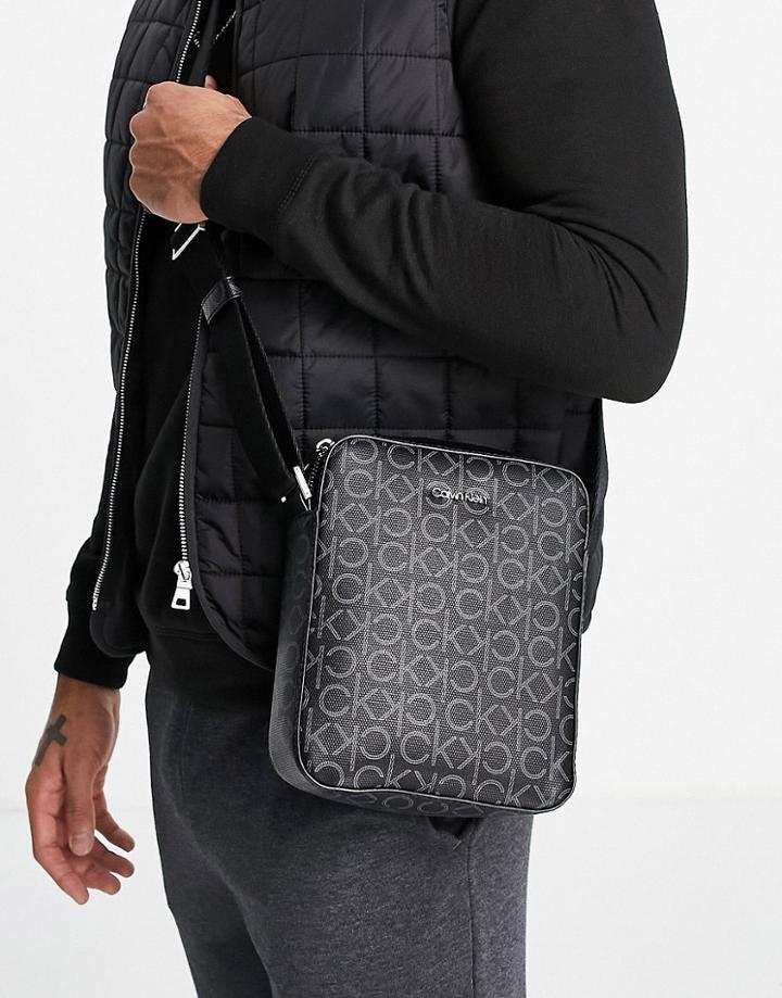 Calvin Klein Repeat Print Flight Bag In Black