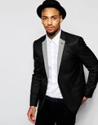 Religion Blazer With Houndstooth Lapel In Skinny Fit - Black