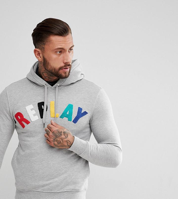 Replay Color Block Logo Hoodie - Gray