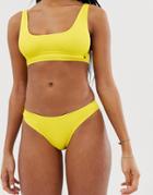 Pull & Bear Pacific Ribbed Bikini Bottoms In Yellow - Green