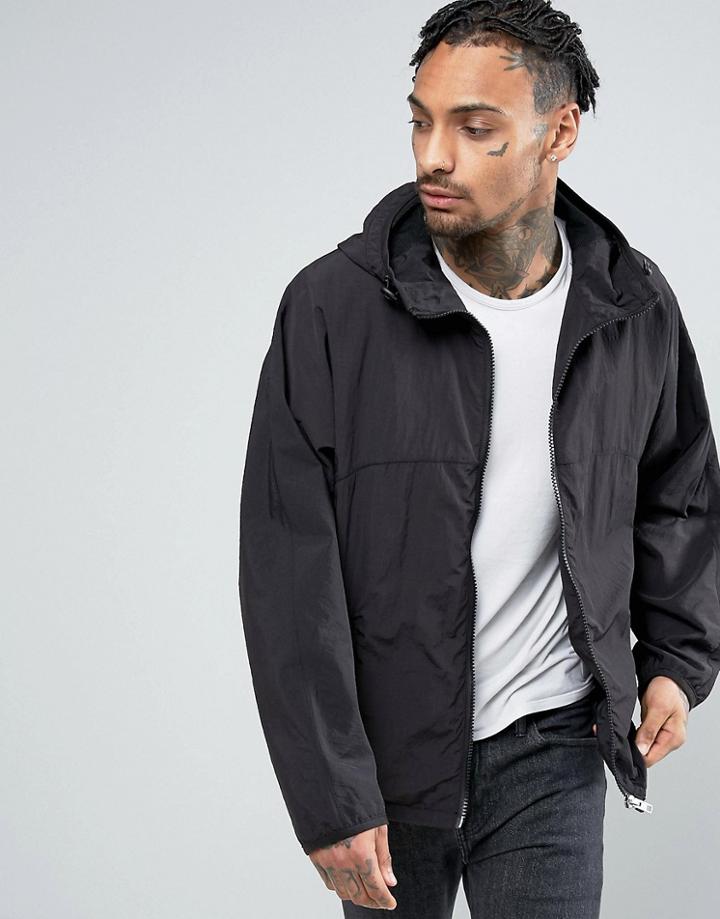 Asos Zip Through Windbreaker In Black - Black