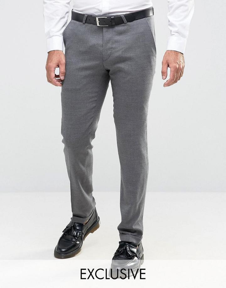 Noose & Monkey Skinny Pants In Flannel With Turn Up - Gray