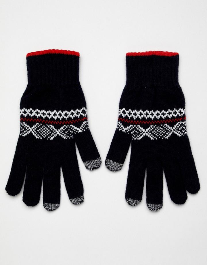 Glen Lossie Lambswool Fairisle Touchscreen Gloves - Navy