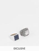 Relaimed Vintage Inspired Unisex Ring Pack With Faux Crystals In Silver