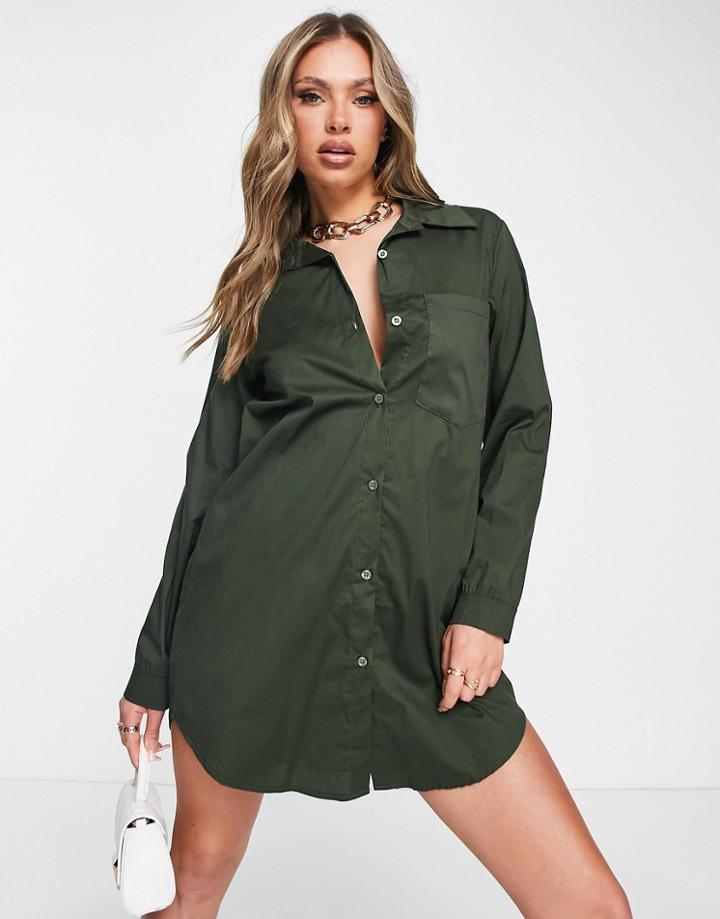 Rebellious Fashion Oversized Shirt Dress In Khaki-green