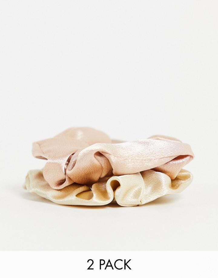 Southbeach Two Pack Satin Hair Scrunchie In Cream And Beige-multi