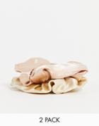Southbeach Two Pack Satin Hair Scrunchie In Cream And Beige-multi