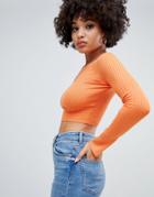 Missguided Ribbed Cropped Sweater In Orange - Orange