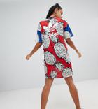 Adidas Originals X Farm Three Stripe T-shirt Dress In Pineapple Print - Multi