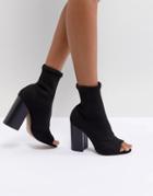 Asos Design Even Knit Peep Toe Heeled Boots - Black