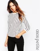Asos Petite Sweater In Stripe With Cross Over Front